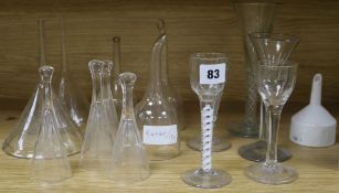 A Georgian glass funnel, others and a collection of glassware tallest 21cm