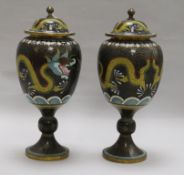 A pair of Chinese cloisonne enamel 'dragon' jars and covers, c.1923 total height 30cm