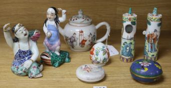 A Chinese Qianlong famille rose teapot and other Chinese ceramics tallest 16cm