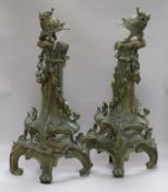 A pair of Louis XV revival bronze chenet height 54cm