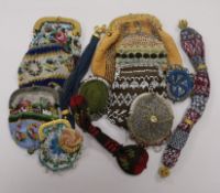 Four 19th century purses, 4 cut steel, knitted purses and a cut steel purse and 2 misers pursers and