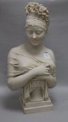 An Art Nouveau style white composition bust of a young woman, signed H. Udon tallest 60cm