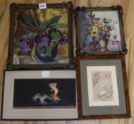 Six assorted prints and pictures including two oils by Kathleen Salmond and an Italian gouache of