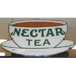 A Nectar Tea enamel sign in the shape of a teacup