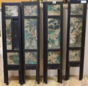 A set of eight Chinese painted alabaster and wood panels, 19th century height 87cm