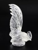 Coq Nain/Cockerel. A glass mascot by René Lalique, introduced on 10/2/1928, No.1135 in clear