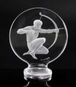 Tireur d'Arc/Archer. A glass mascot by René Lalique, introduced on 3/8/1926, No.1126 in clear glass,