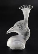 Tête de Paon/Peacocks head. A glass mascot by René Lalique, introduced on 3/2/1928, No.1140 in clear