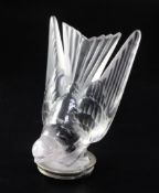 Hirondelle/Swallow. A glass mascot by René Lalique, introduced on 10/2/1928, No.1143 in clear and