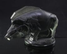 Sanglier/Wild Boar. A glass mascot by René Lalique, introduced on 3/10/1929, No.1157 in dark topaz