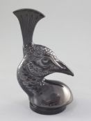 Tête de Paon/Peacocks head. A glass mascot by René Lalique, introduced on 3/2/1928, No.11876 a