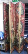 Hines of Oxford. A five fold medieval style ground tapestry draught screen W.200cm approx.