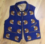 A Victorian gentleman's felt waistcoat embroidered with fox head motifs