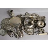 A group of assorted silver and other items, including hand mirrors, bowl, pin tray, napkin ring