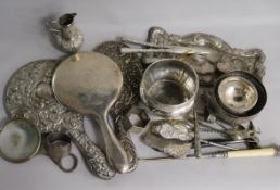 A group of assorted silver and other items, including hand mirrors, bowl, pin tray, napkin ring