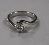 An Italian Dinnaci 18ct white gold and solitaire diamond ring, size M.