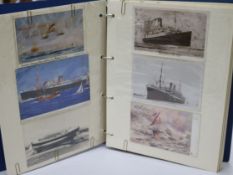 Two albums of Edwardian and later postcards - RMS Titanic, harbours scenes, railways etc
