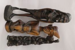 Three Makonde carvings tallest 63cm