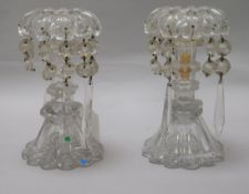 A pair of Victorian glass table lustres height 19cm