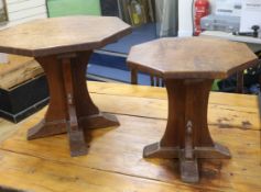 Two Mouseman oak occasional tables W.56cm and 41cm
