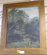 F. Hollis, oil on canvas, picking wild flowers in woodland, signed and dated '88, 20 x 16in.