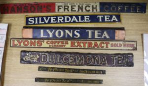 Seven coffee and tea advertising signs