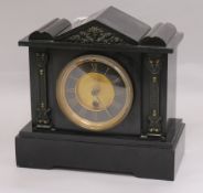 A Victorian slate mantel timepiece retailed by Hardy of Brighton height 24cm