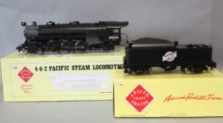 An Aristocraft G gauge 4-6-2 Pacific Steam Locomotive and Tender with sound, ART 21417, both boxed