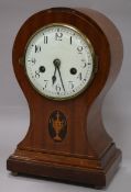 An Edwardian inlaid mahogany balloon-shaped mantel clock height 32cm