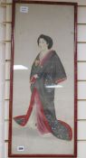 Japanese School, watercolour on silk, portrait of a geisha, 30 x 12in.