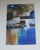 Glyn Macey, mixed media, "Corner of the Quay", signed, Broadway Modern label verso, 17.5 x 11.5in.