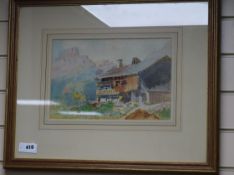 Herbert R.B. Donne, watercolour, chalet in the Alps, signed, 8.5 x 13in.