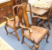 Six Queen Anne walnut dining chairs