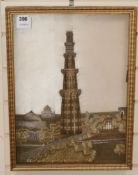 An Indian silver and gold threadwork panel of the Qutb Minar