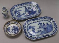 A pair of Chinese Qianlong period blue and white dishes and other blue and white porcelain dishes