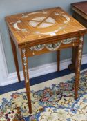 A painted satinwood envelope card table W.55cm