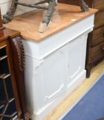 A white painted cupboard with marble top W.94cm