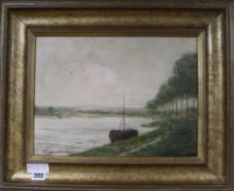 Claude Gardy, oil on board, river landscape, signed 11 x 15in.