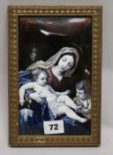 A Limoges enamel plaque of Madonna and children 19 x 11.5cm