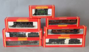 Five Hornby 00 gauge locomotives and two coaches; BR 4-6-2 King Class King George II R303, LMS 4-6-0