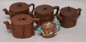 Five Chinese redware lidded teapots