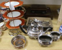 An Asprey Art Deco plated cakestand and sundry plated items, etc. the cakestand with enamelled