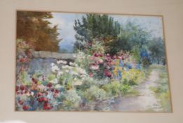 C.E.Baker, watercolour, Framfield, Sussex, 10 x 15in. and Elsie Lamount watercolour, flower garden