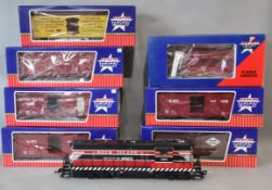 USA trains G gauge; Rock Island GP-7 diesel locomotive, Uintah caboose R-12007, 5 x wood box car R-