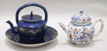 Two Chinese 18th century teapots and a dish tallest 14cm