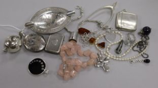 A group of mixed silver and jewellery, including a Victorian silver locket, a pair of silver