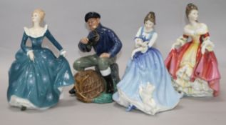 Four Doulton figures, one titled 'The Lobster Man', tallest 19.5cm