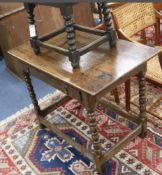 A 17th century oak side table and stool table W.92cm stool W.46cm