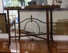 An Edwardian style patera inlaid tray on stand W.86cm