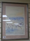 Cheryl Bourkeman, watercolour, flamingos, signed and dated 1979, 21.5 x 14in.